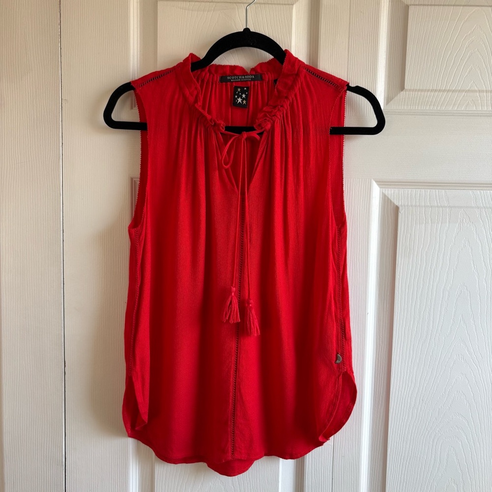 Scotch&Soda Red Ruffle Sleeveless Tessel 1 Blouse Top Preppy Career Office Flowy